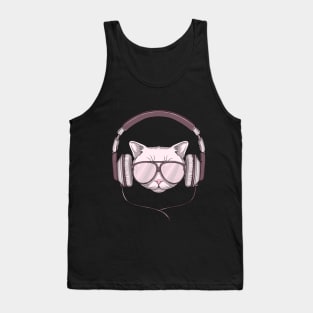 Cat with Sunglasses and Headphone Tank Top